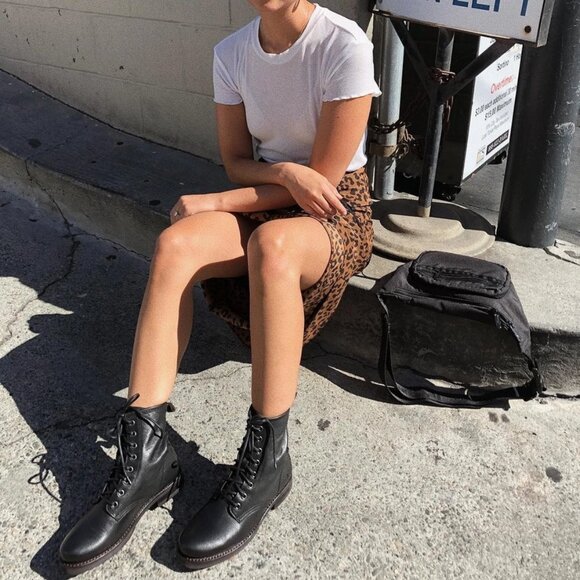 Frye Veronica Lace-Up Black Leather Combat Boot - Picture 2 of 14